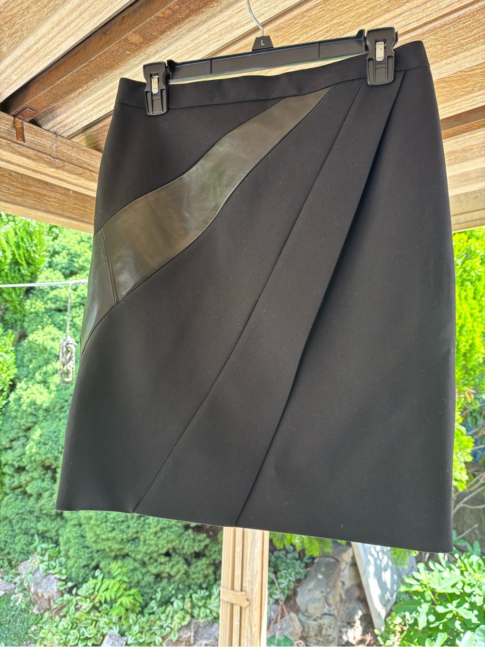 Saint Laurent Black Pencil Skirt with Leather Diagonal Detail